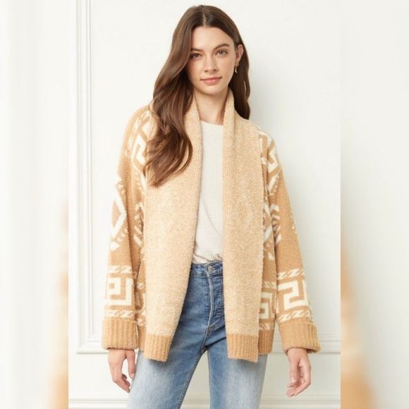 NEW Aztec Print Open Front Sweater Cardigan - Picture 1 of 6
